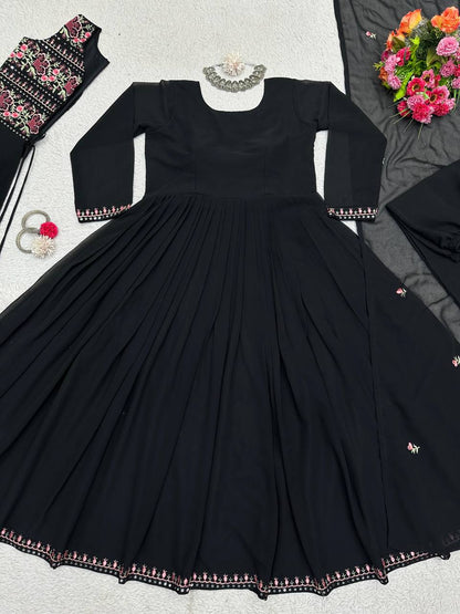 Trending Blck Color Georgette Sequence Work Ready Made Shrug Salwar Suit