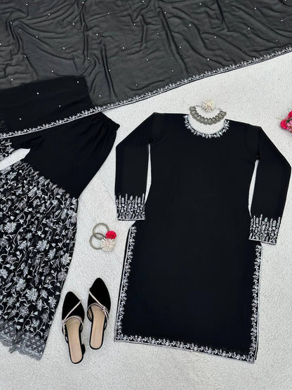 Latest Black Color Georgette Sequence Work Ready Made Salwar Suit