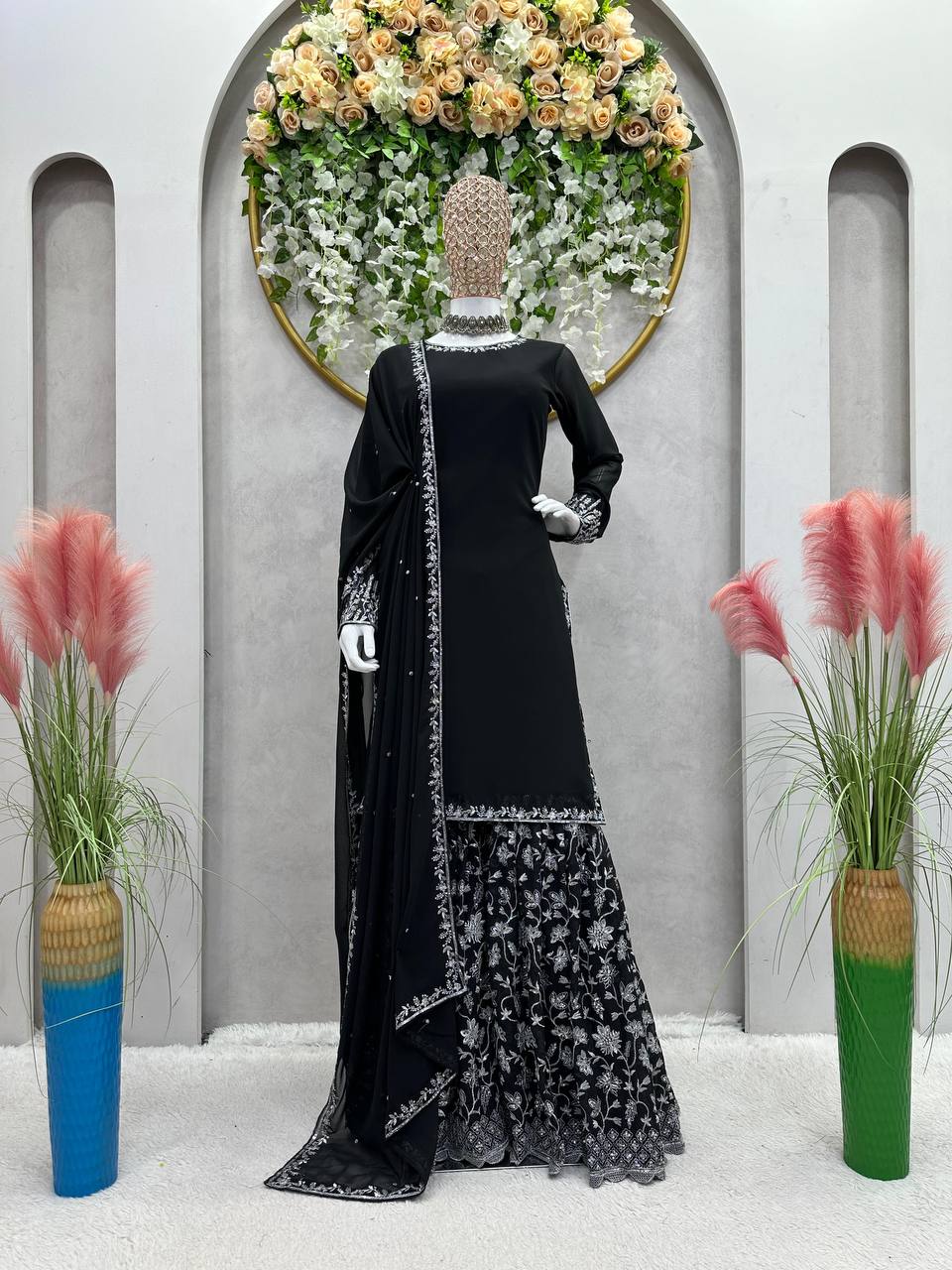 Latest Black Color Georgette Sequence Work Ready Made Salwar Suit
