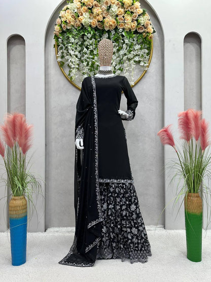 Latest Black Color Georgette Sequence Work Ready Made Salwar Suit