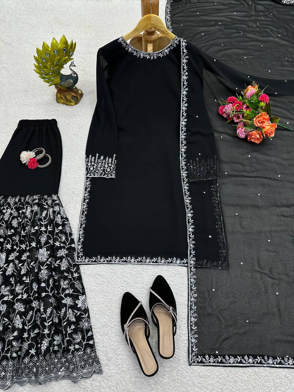 Latest Black Color Georgette Sequence Work Ready Made Salwar Suit