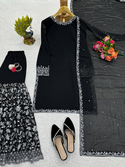 Latest Black Color Georgette Sequence Work Ready Made Salwar Suit