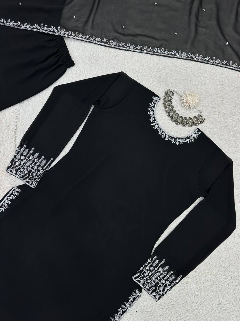 Latest Black Color Georgette Sequence Work Ready Made Salwar Suit