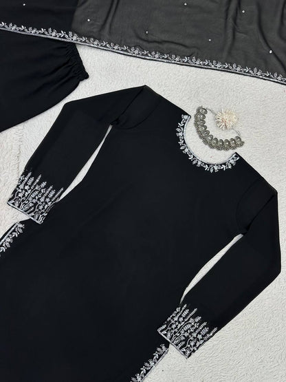 Latest Black Color Georgette Sequence Work Ready Made Salwar Suit