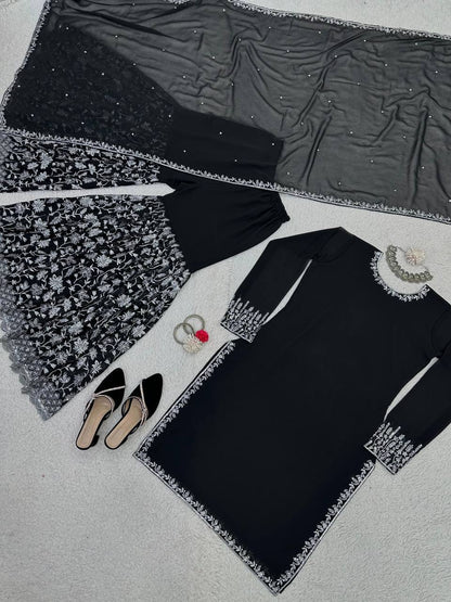 Latest Black Color Georgette Sequence Work Ready Made Salwar Suit