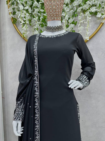 Latest Black Color Georgette Sequence Work Ready Made Salwar Suit