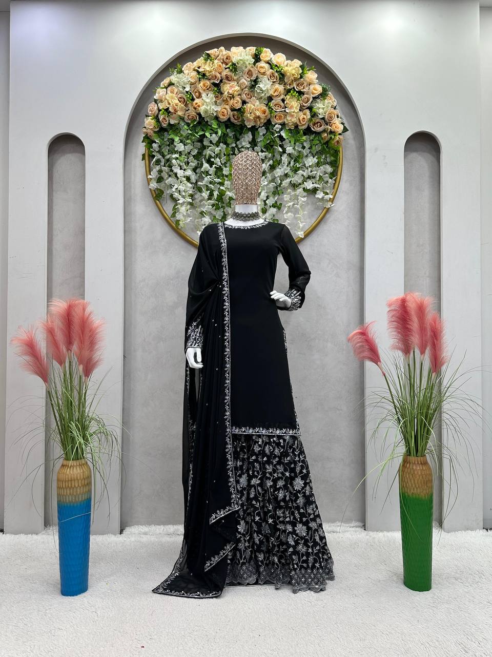 Latest Black Color Georgette Sequence Work Ready Made Salwar Suit