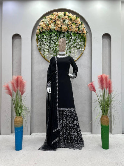 Latest Black Color Georgette Sequence Work Ready Made Salwar Suit