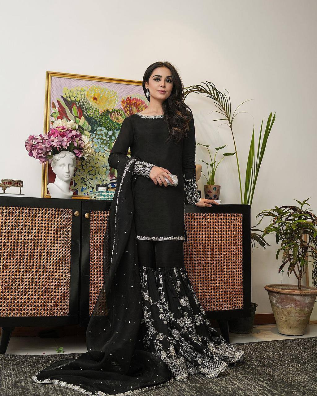 Latest Black Color Georgette Sequence Work Ready Made Salwar Suit