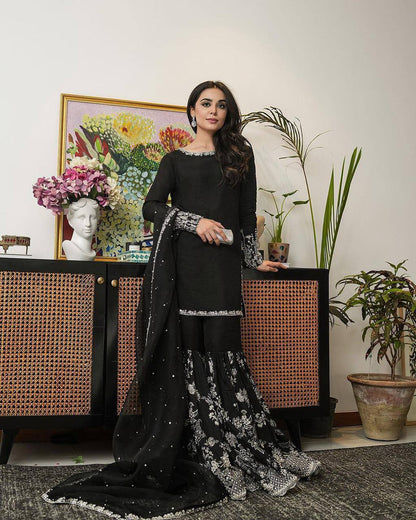 Latest Black Color Georgette Sequence Work Ready Made Salwar Suit