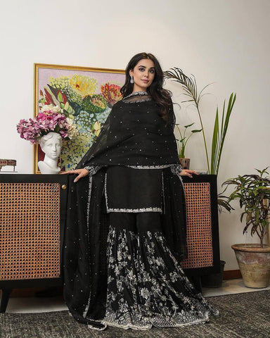 Latest Black Color Georgette Sequence Work Ready Made Salwar Suit