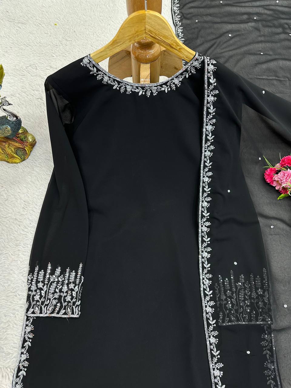 Latest Black Color Georgette Sequence Work Ready Made Salwar Suit