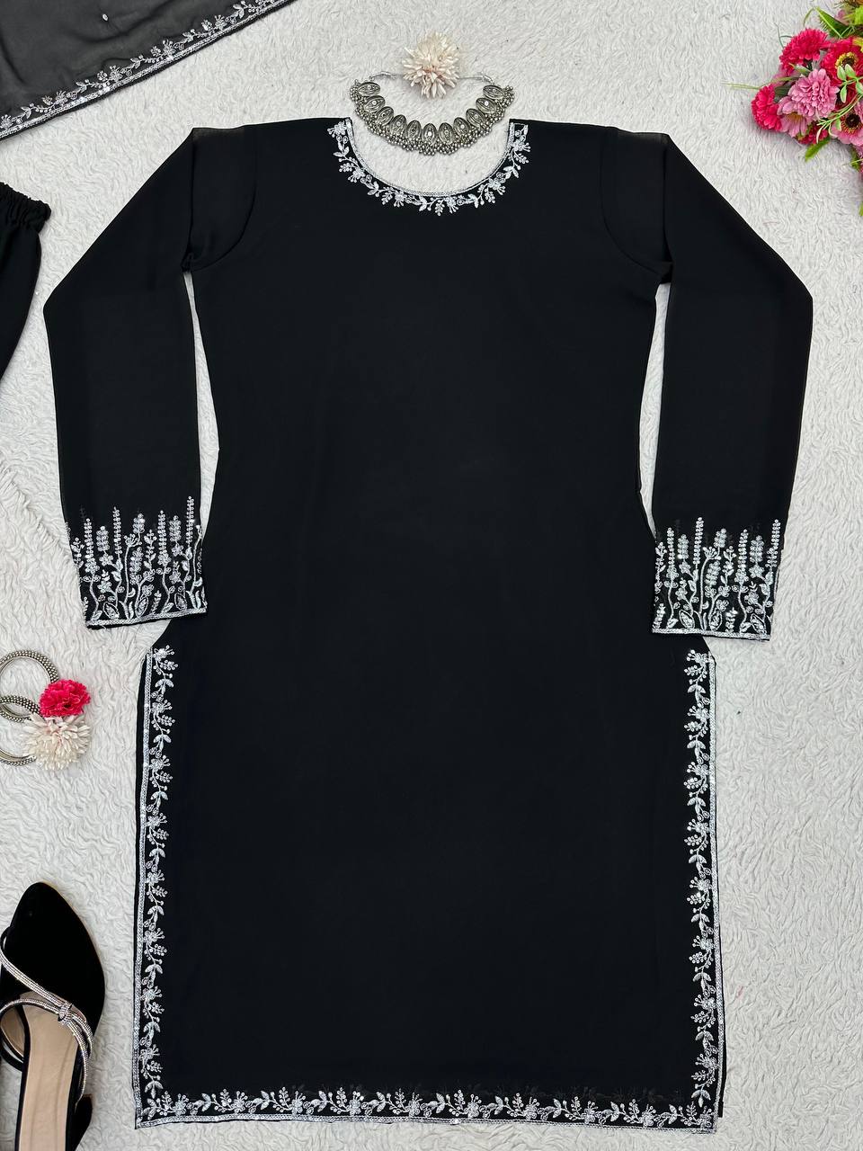 Latest Black Color Georgette Sequence Work Ready Made Salwar Suit