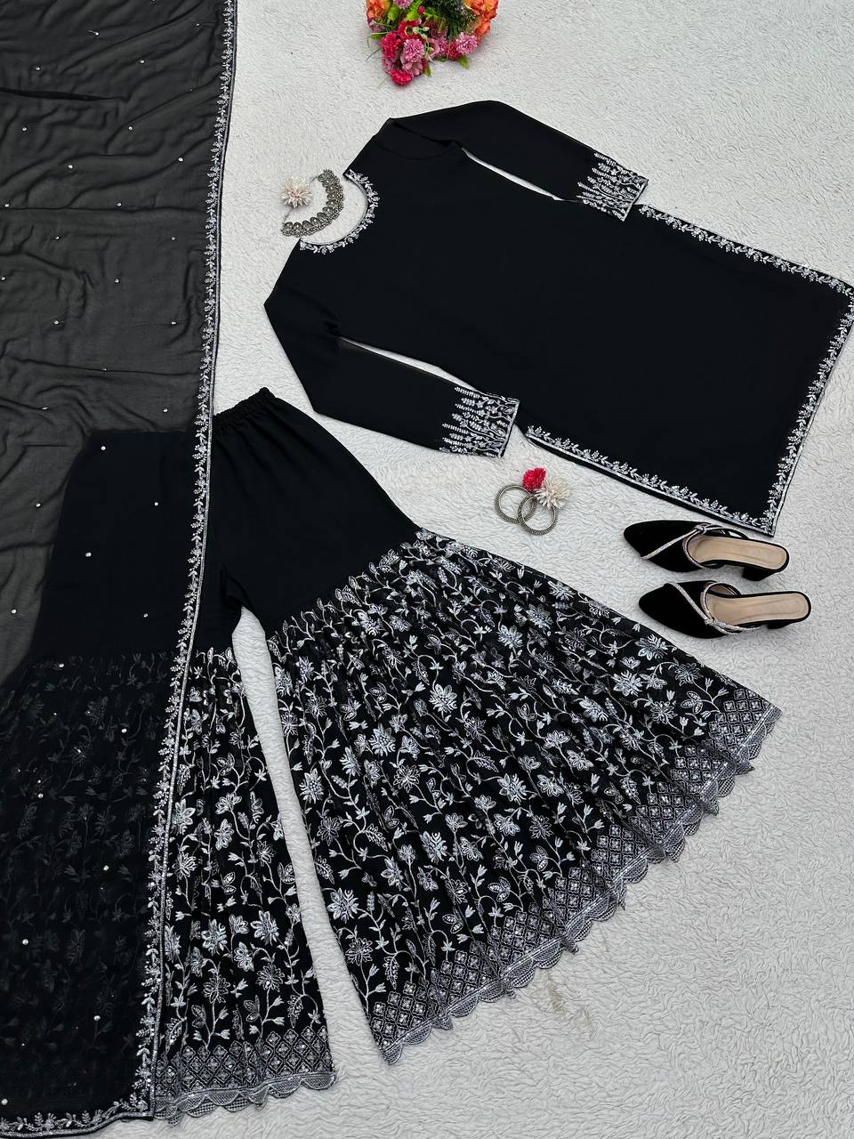 Latest Black Color Georgette Sequence Work Ready Made Salwar Suit