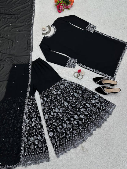 Latest Black Color Georgette Sequence Work Ready Made Salwar Suit