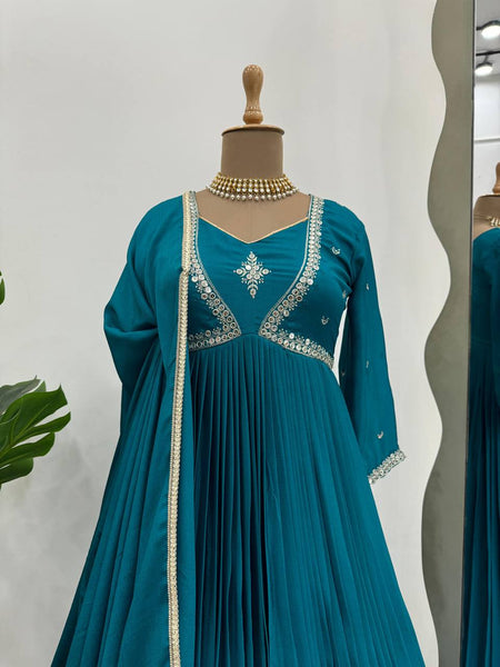 Beautiful Chinon Silk Sequence Work Gown Dupatta