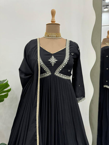 Beautiful Chinon Silk Sequence Work Gown Dupatta