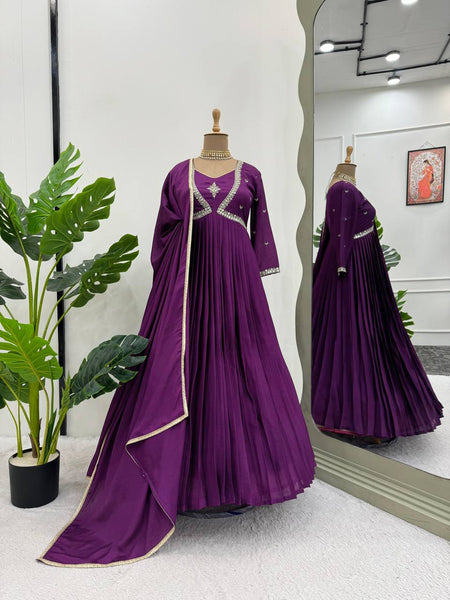 Beautiful Chinon Silk Sequence Work Gown Dupatta