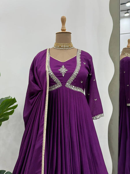 Beautiful Chinon Silk Sequence Work Gown Dupatta