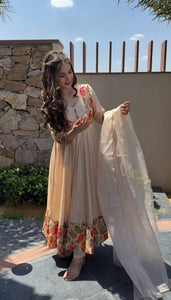 Amazing Beige Color Roman Silk Sequence Work Anarkali Suit