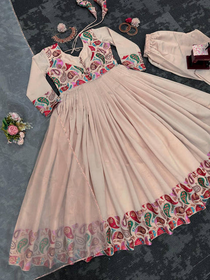 Amazing Beige Color Roman Silk Sequence Work Anarkali Suit