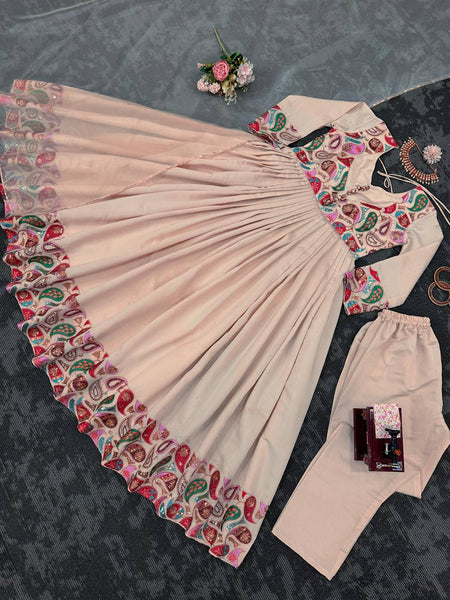 Amazing Beige Color Roman Silk Sequence Work Anarkali Suit