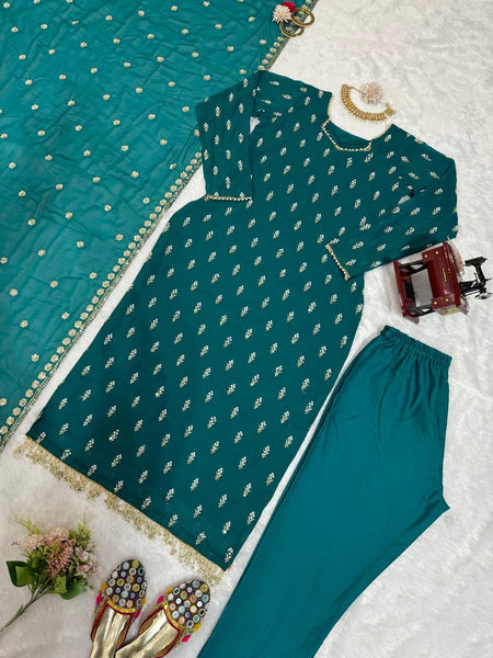 Pretty Georgette Rivet Moti Thread Work Ready Made Salwar Suit