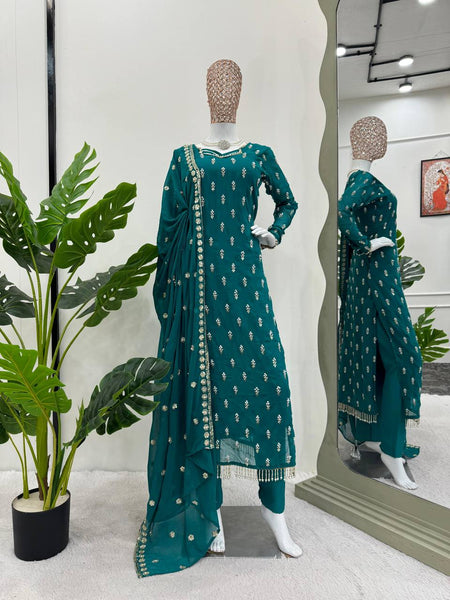 Pretty Georgette Rivet Moti Thread Work Ready Made Salwar Suit