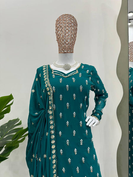 Pretty Georgette Rivet Moti Thread Work Ready Made Salwar Suit