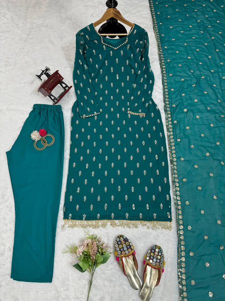 Pretty Georgette Rivet Moti Thread Work Ready Made Salwar Suit