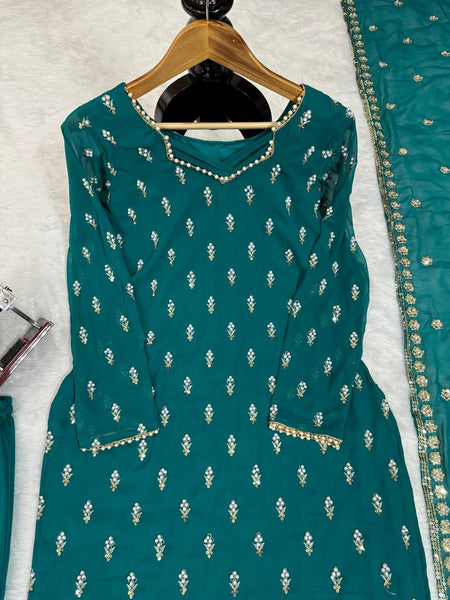 Pretty Georgette Rivet Moti Thread Work Ready Made Salwar Suit