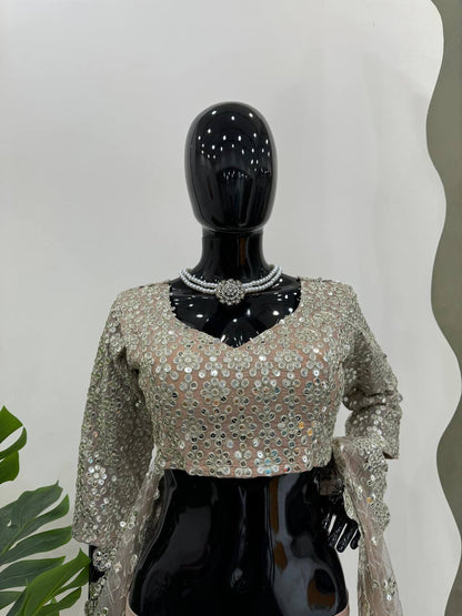 English Color Georgette Sequence Thread Work Indo Western Suit