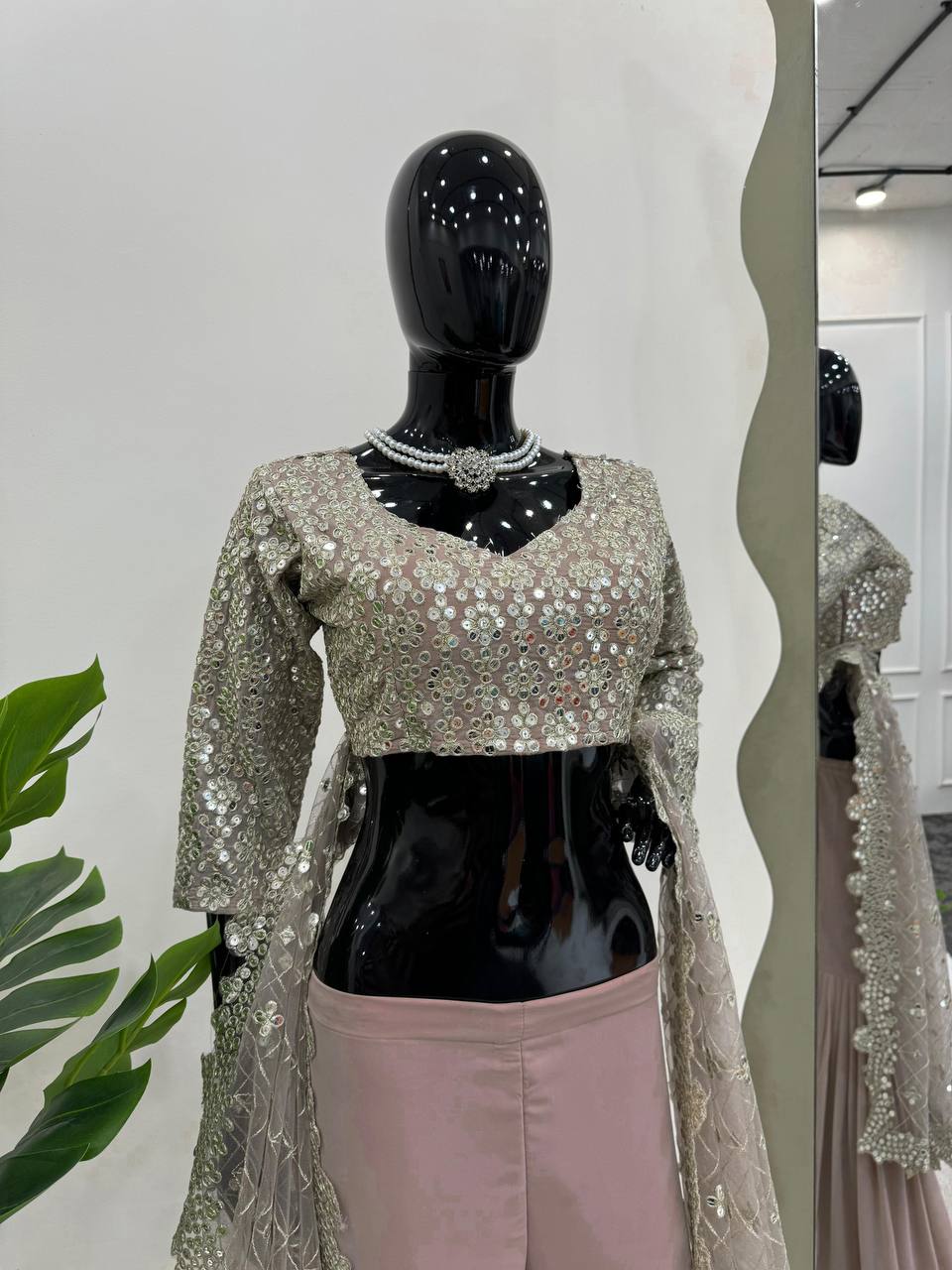 English Color Georgette Sequence Thread Work Indo Western Suit