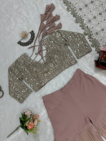English Color Georgette Sequence Thread Work Indo Western Suit