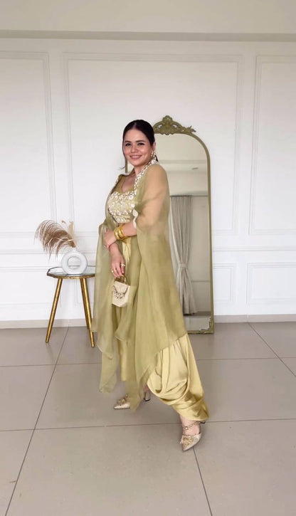 Latest Cream Color Japan Satin Sequence Thread Work Indo Western