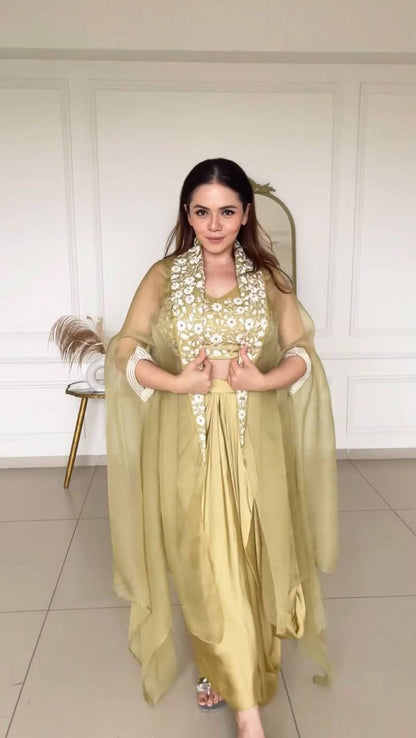 Latest Cream Color Japan Satin Sequence Thread Work Indo Western