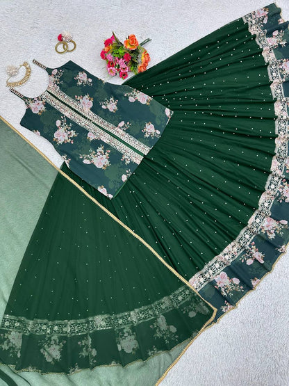 Party Wear Georgette Sequence Thread Work Indo Western Lehenga Suit