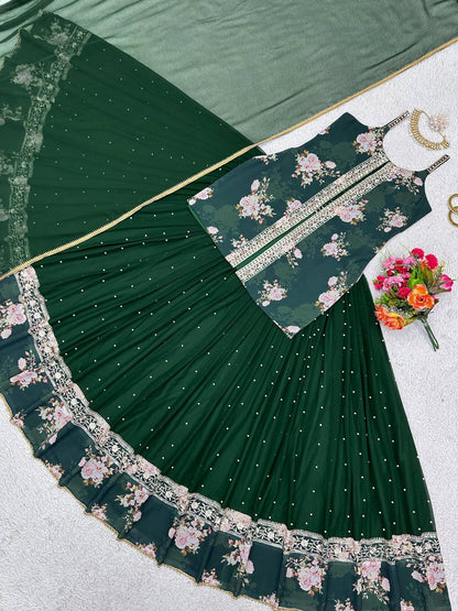Party Wear Georgette Sequence Thread Work Indo Western Lehenga Suit