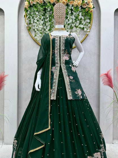 Party Wear Georgette Sequence Thread Work Indo Western Lehenga Suit