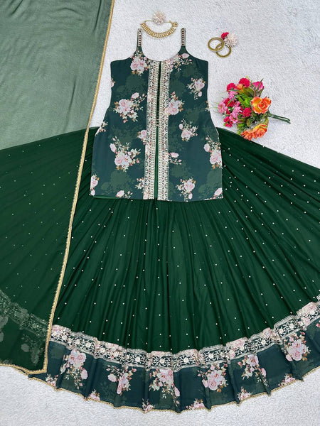 Party Wear Georgette Sequence Thread Work Indo Western Lehenga Suit