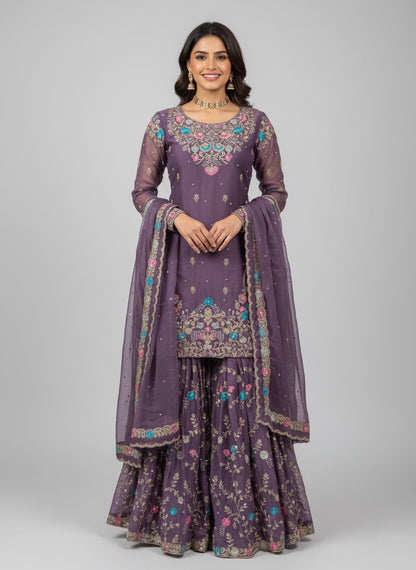 Premium JMC Silk Sharara Set with Sequence & Rivet Moti Work