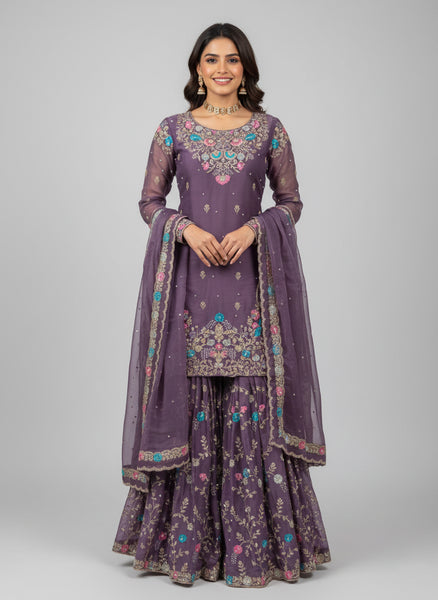 Premium JMC Silk Sharara Set with Sequence & Rivet Moti Work