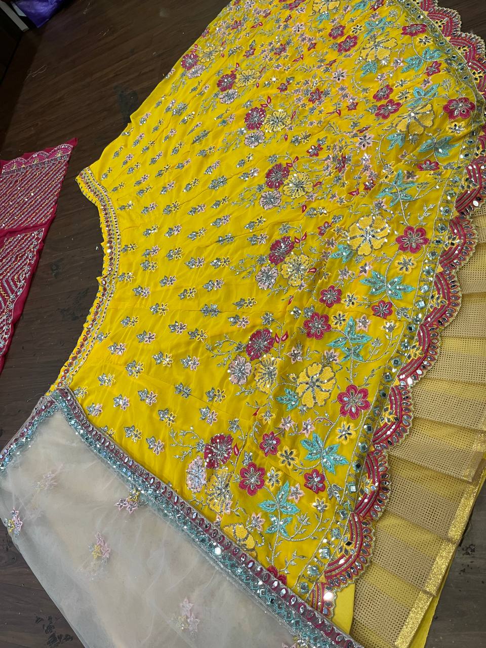 Wedding Wear Georgette Mirror Sequence Embroidered Work Lehenga Choli