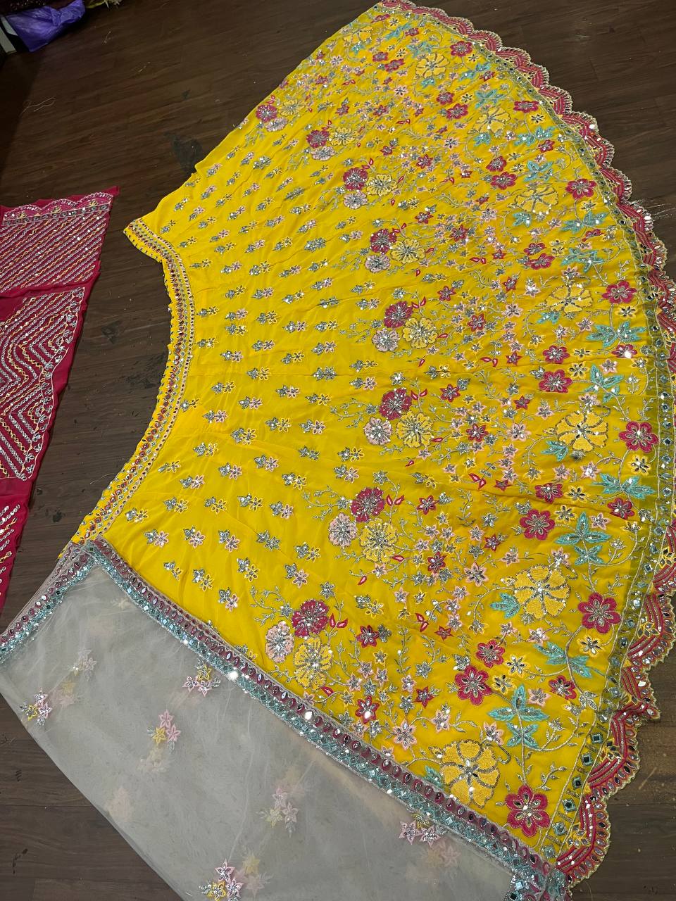 Wedding Wear Georgette Mirror Sequence Embroidered Work Lehenga Choli