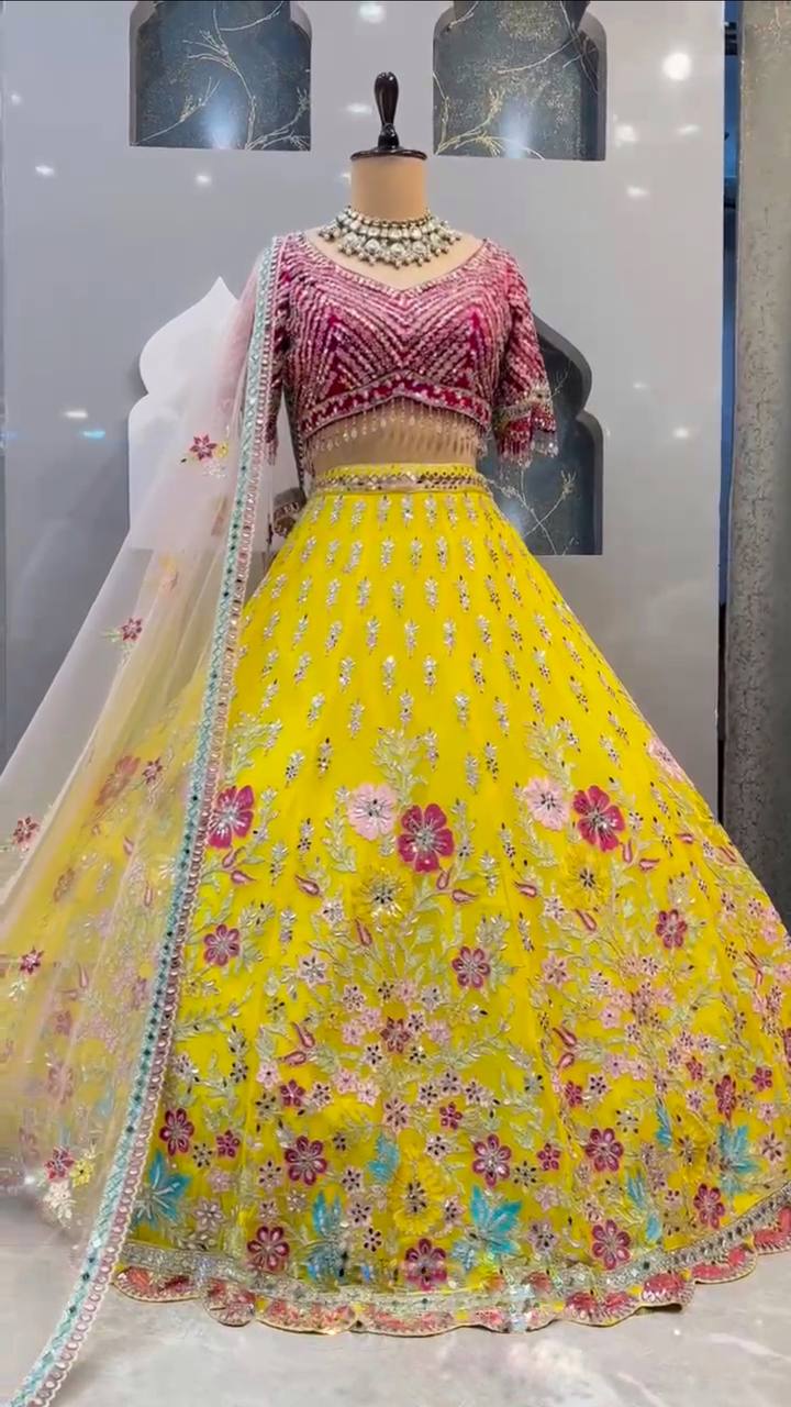 Wedding Wear Georgette Mirror Sequence Embroidered Work Lehenga Choli