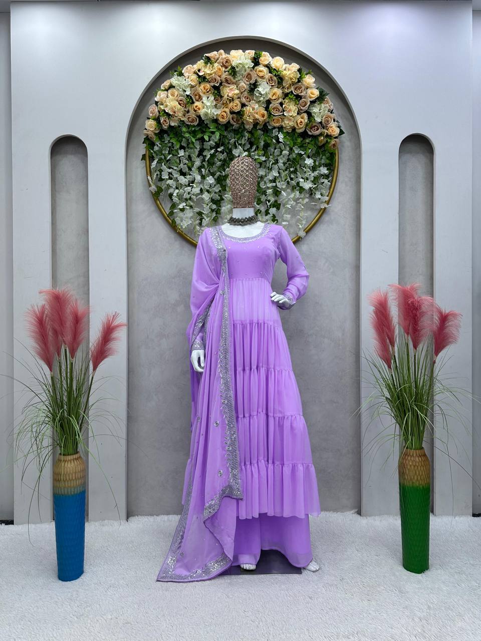 Awesome Georgette Sequence Thread Work Ready Made Salwar Suit