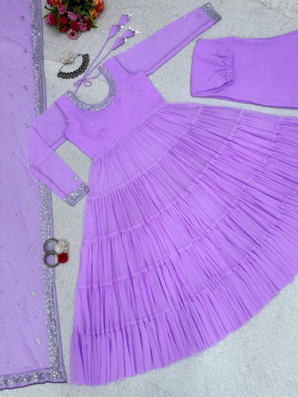 Awesome Georgette Sequence Thread Work Ready Made Salwar Suit