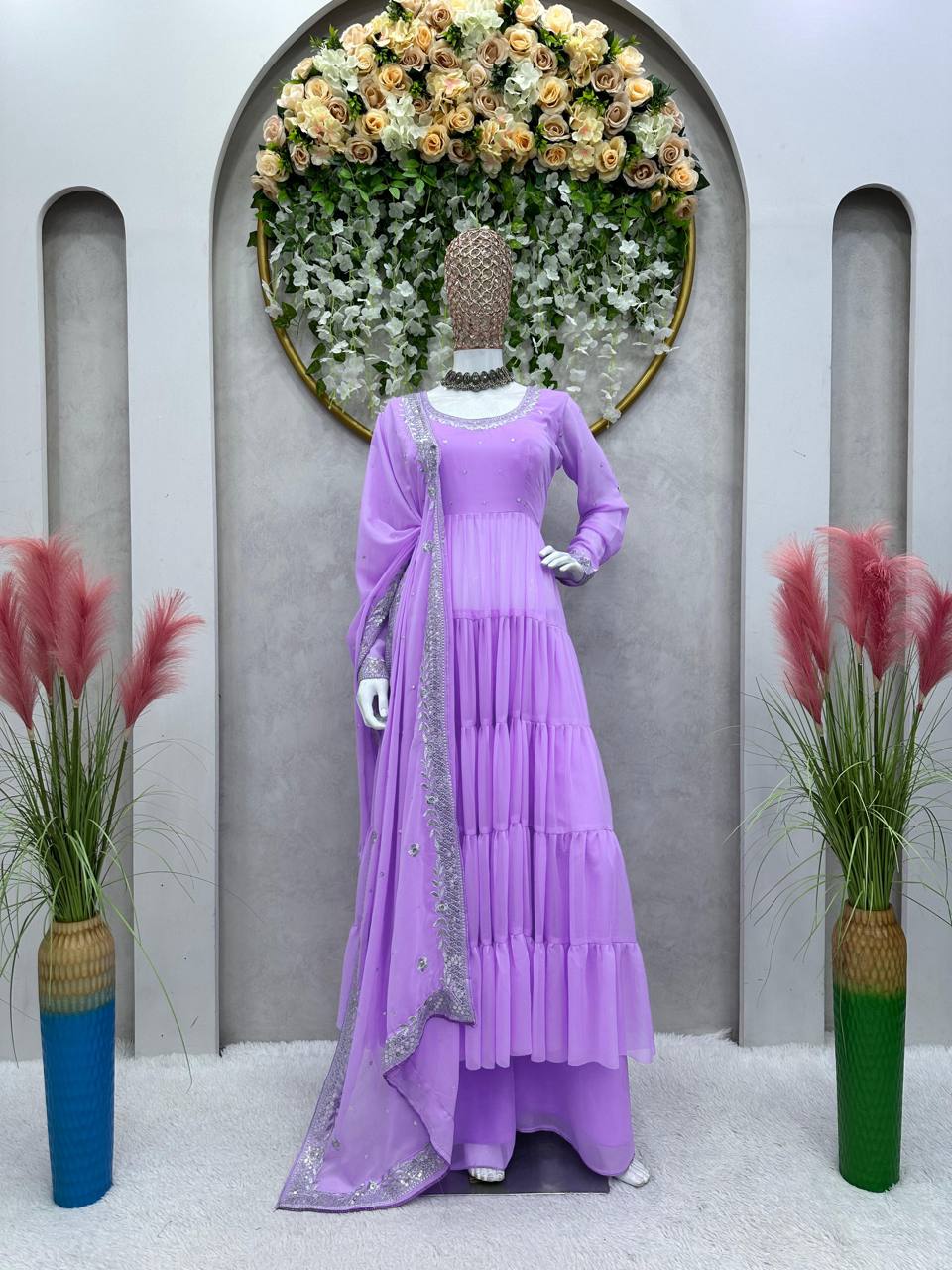 Awesome Georgette Sequence Thread Work Ready Made Salwar Suit