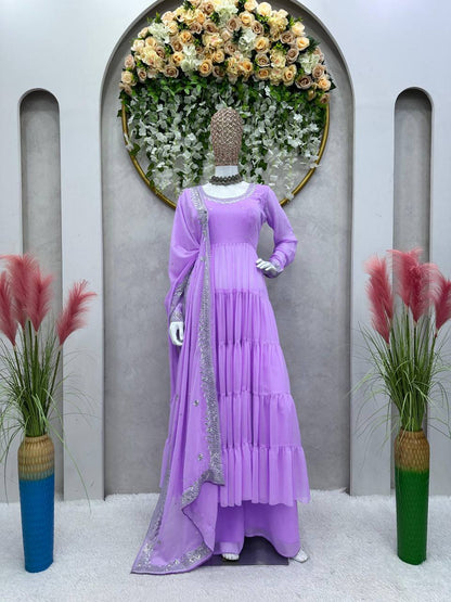 Awesome Georgette Sequence Thread Work Ready Made Salwar Suit