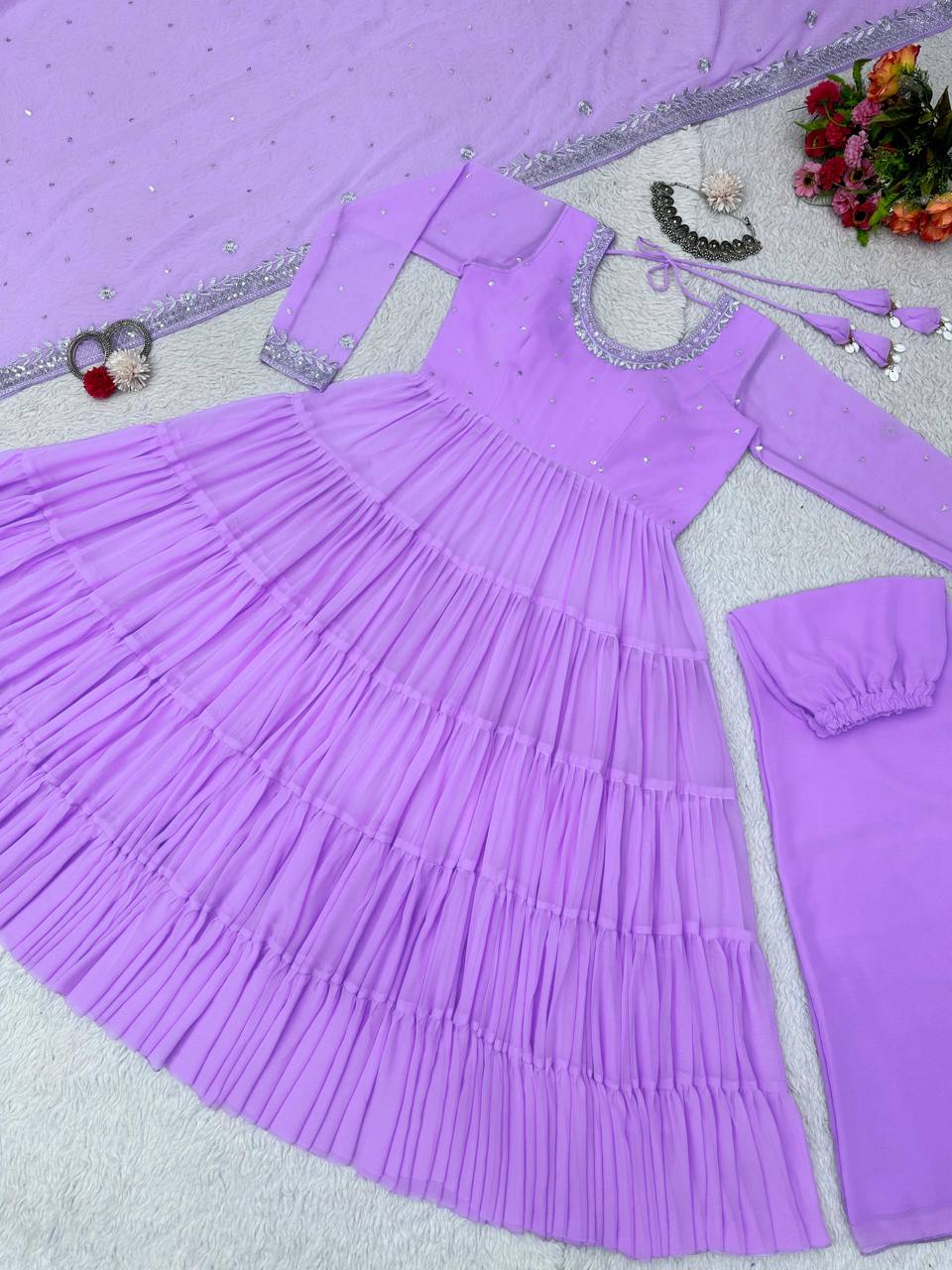 Awesome Georgette Sequence Thread Work Ready Made Salwar Suit